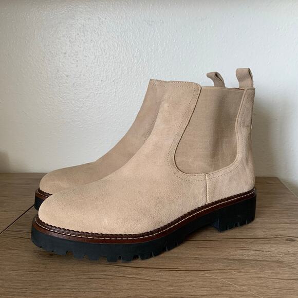 NWOB Caslon Chelsea Boots Womens 11 Leather Suede Water Resistant Lug Beige Sand - Picture 1 of 15